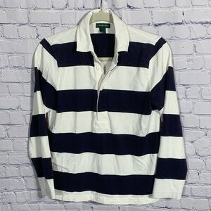 J.Crew Always Mens Rugby Shirt Striped Navy & White Size S Preppy Academia Y2K